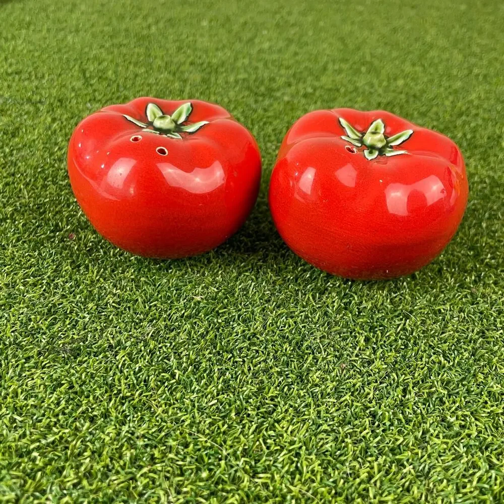 Vintage Set Ripe Tomato Glossy Red Ceramic Salt and Pepper Shakers